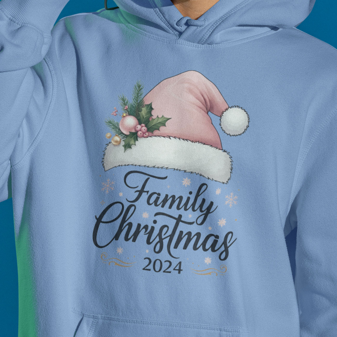Family Christmas 2024 | Elegant Pink Santa Hat | Unisex Hoodie